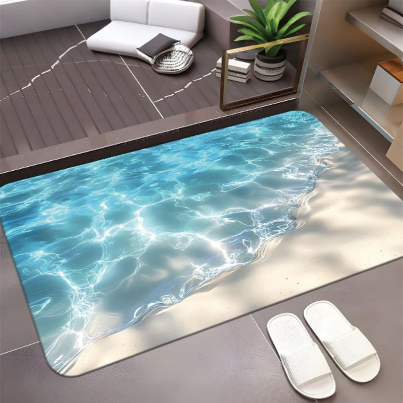 Home Fragrance Ocean Breeze - Blue Ocean Wave Pattern Bath Mat